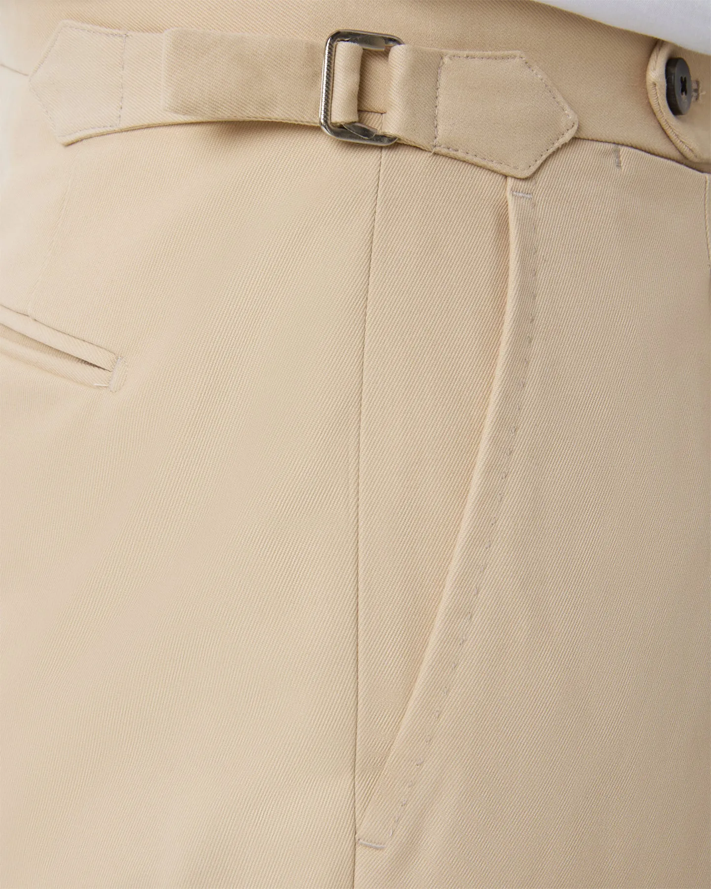 Cream Single Pleat Cotton Drill Trousers