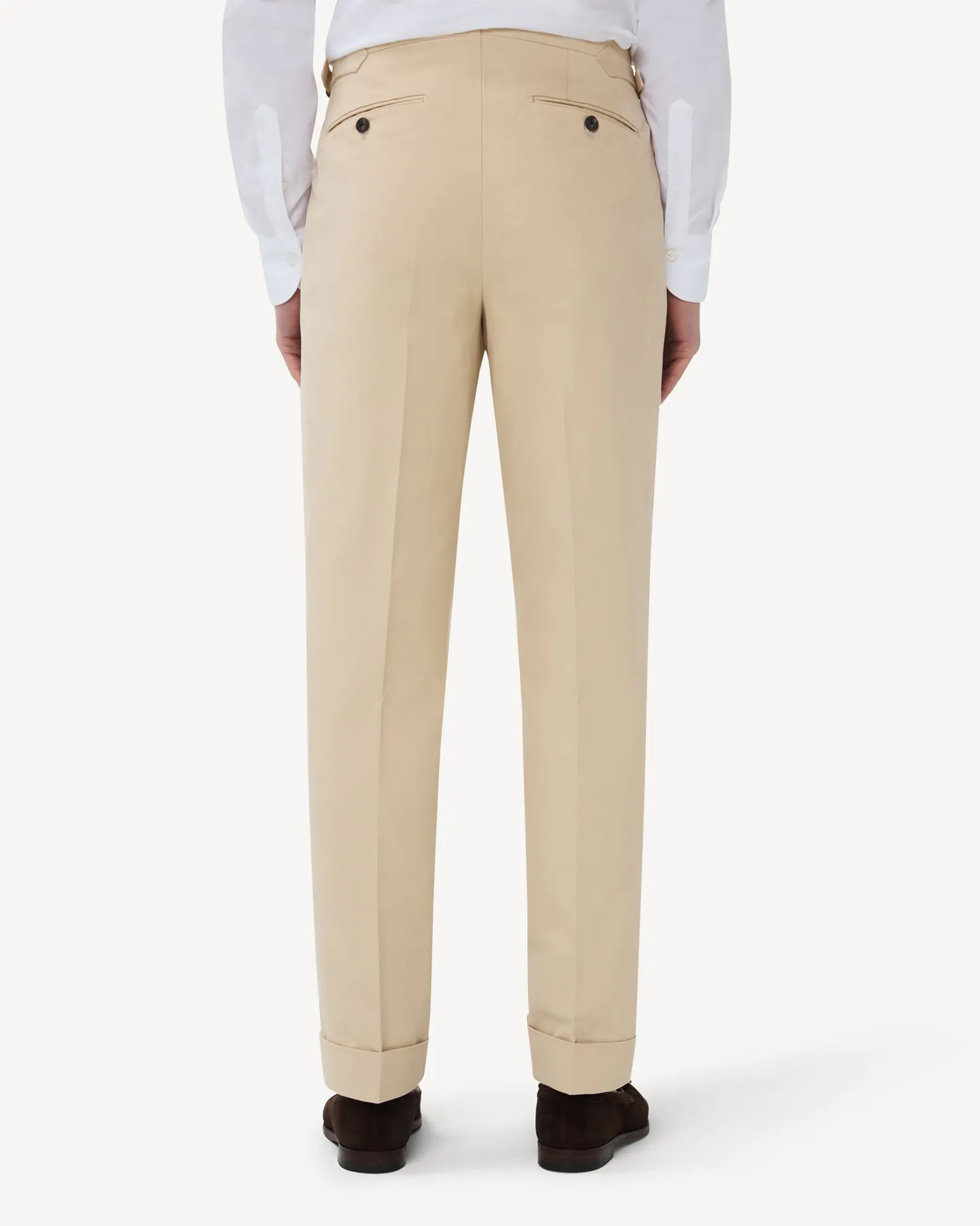 Cream Single Pleat Cotton Drill Trousers
