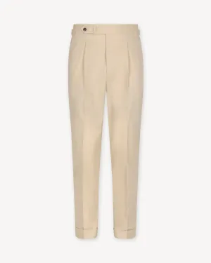Cream Single Pleat Cotton Drill Trousers