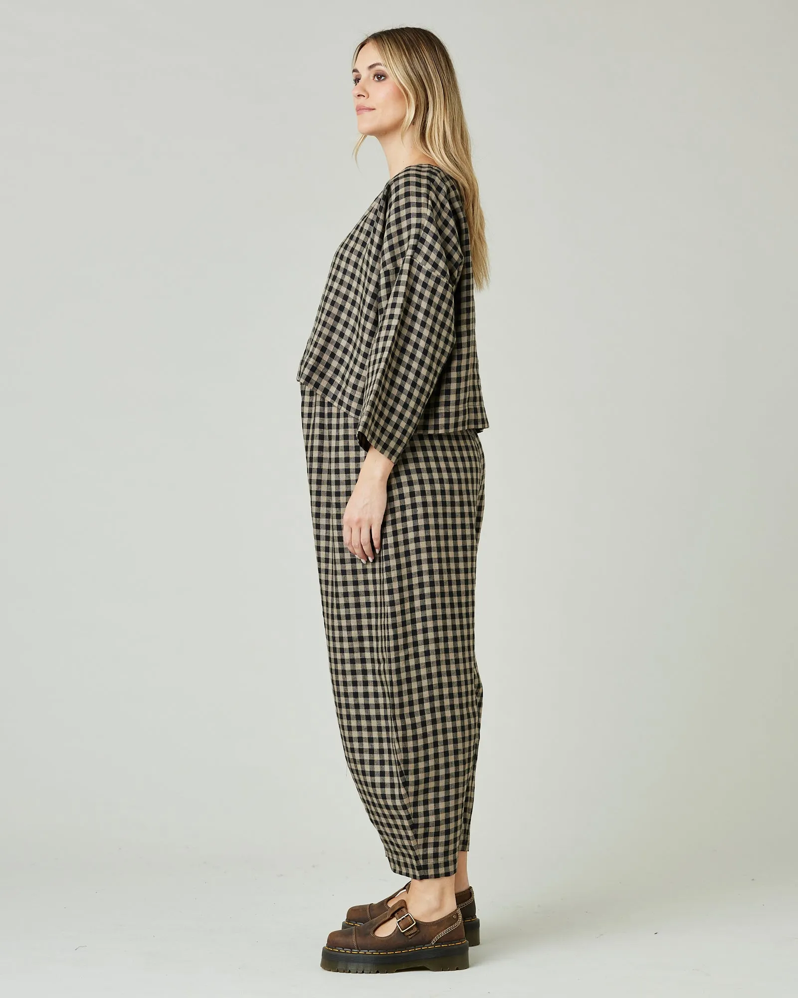 Daisy Coffee Gingham Linen Trousers