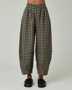 Daisy Coffee Gingham Linen Trousers