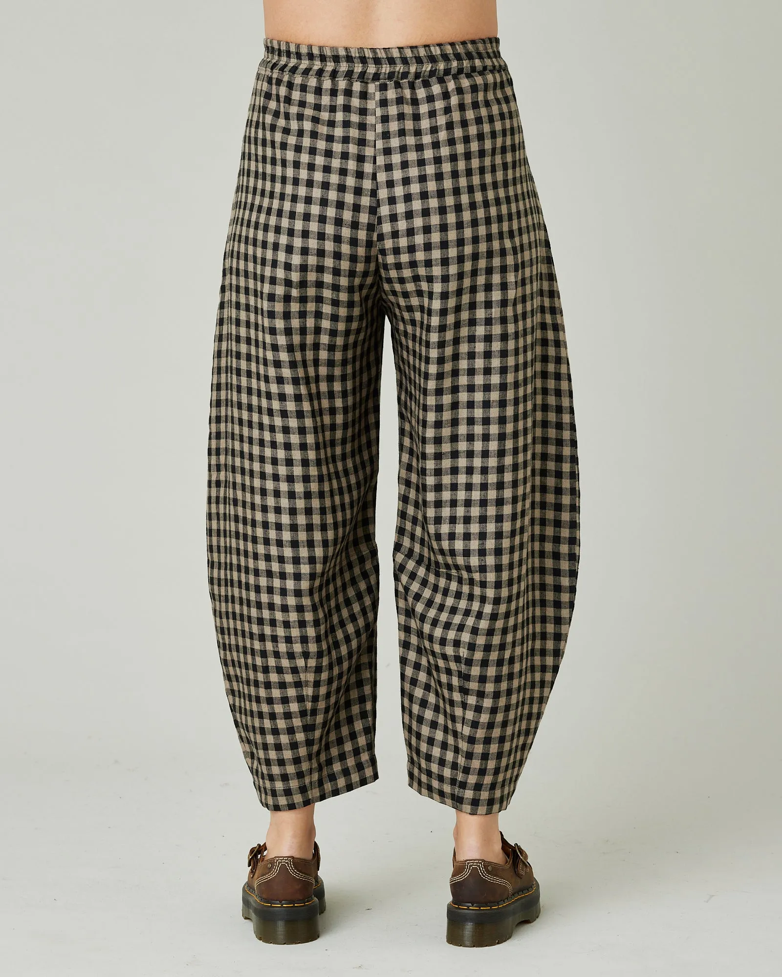 Daisy Coffee Gingham Linen Trousers