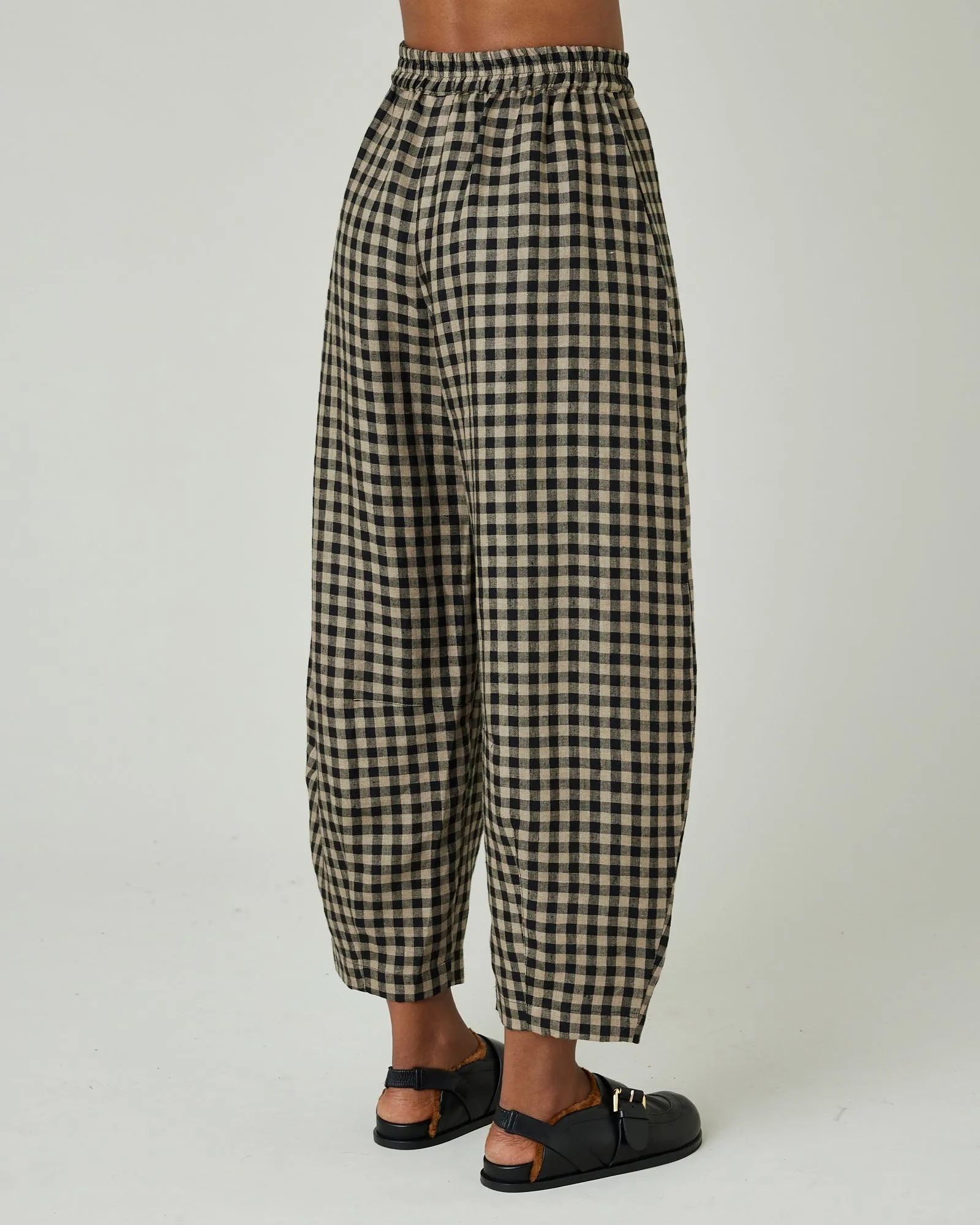 Daisy Coffee Gingham Linen Trousers