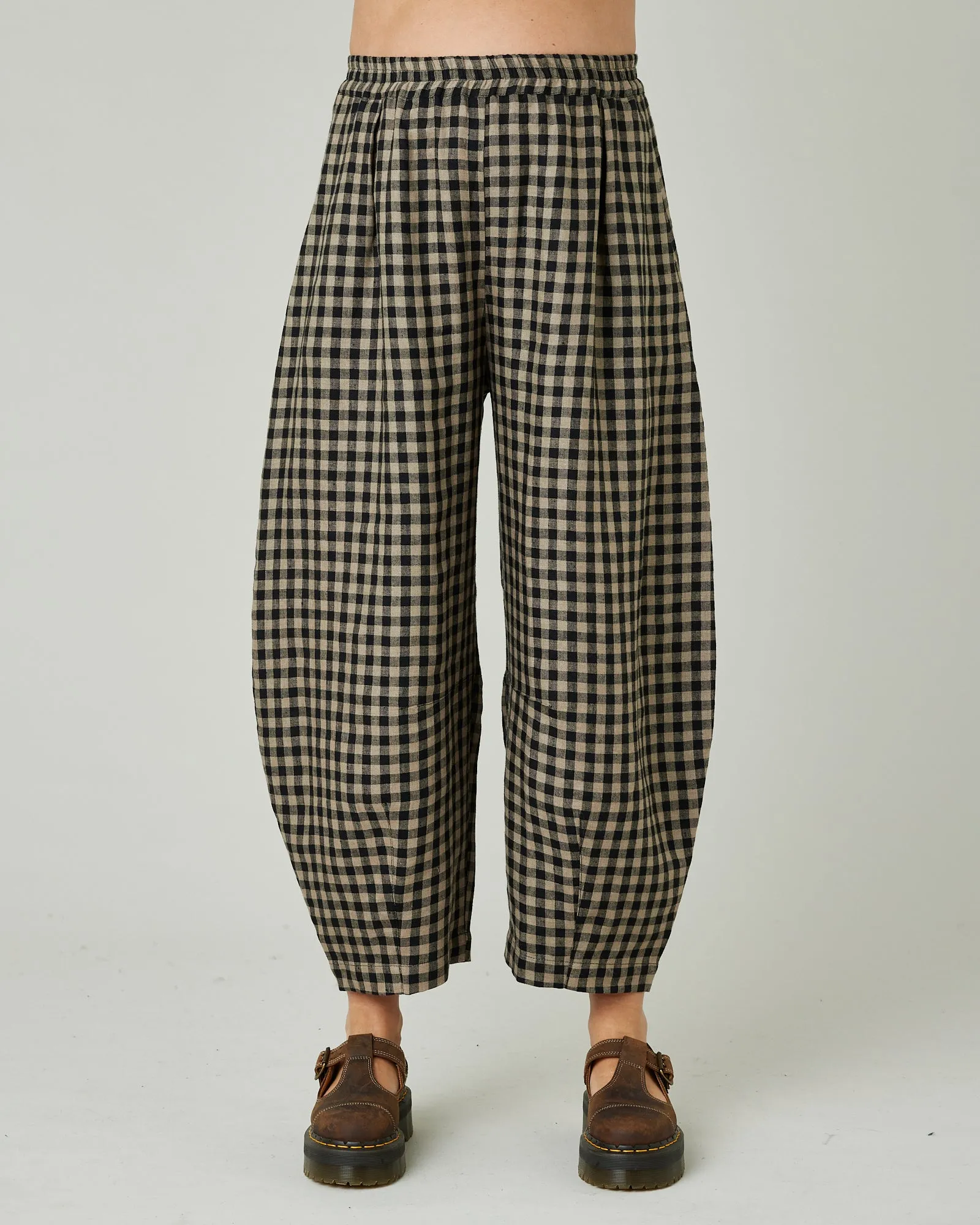 Daisy Coffee Gingham Linen Trousers