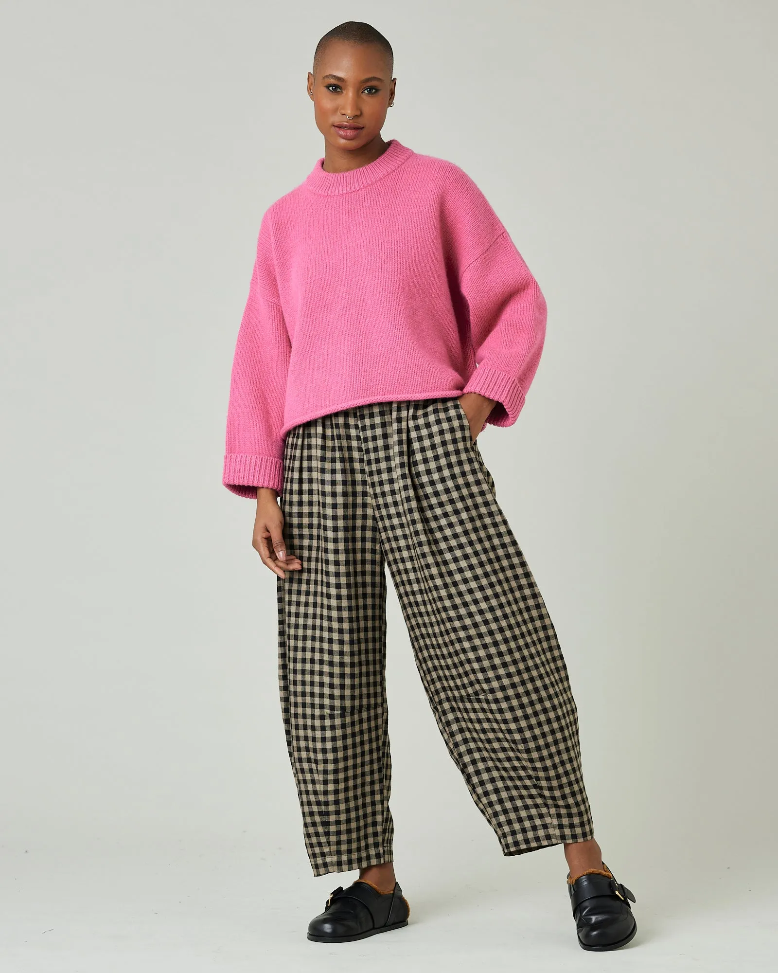 Daisy Coffee Gingham Linen Trousers