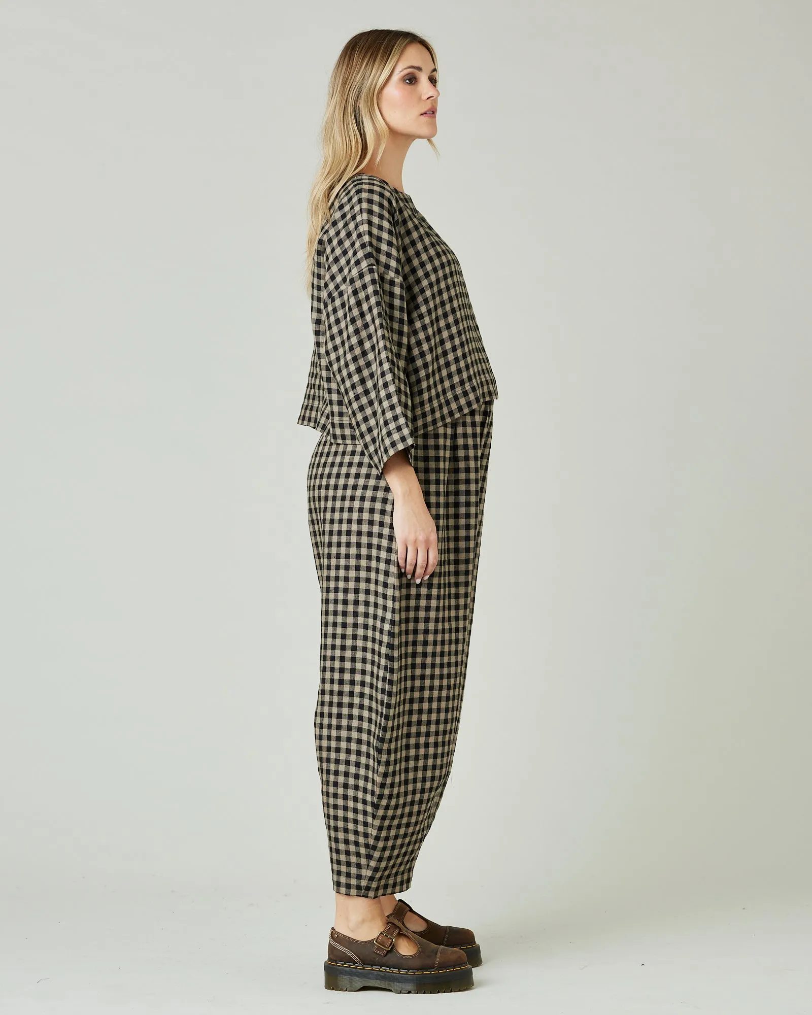 Daisy Coffee Gingham Linen Trousers