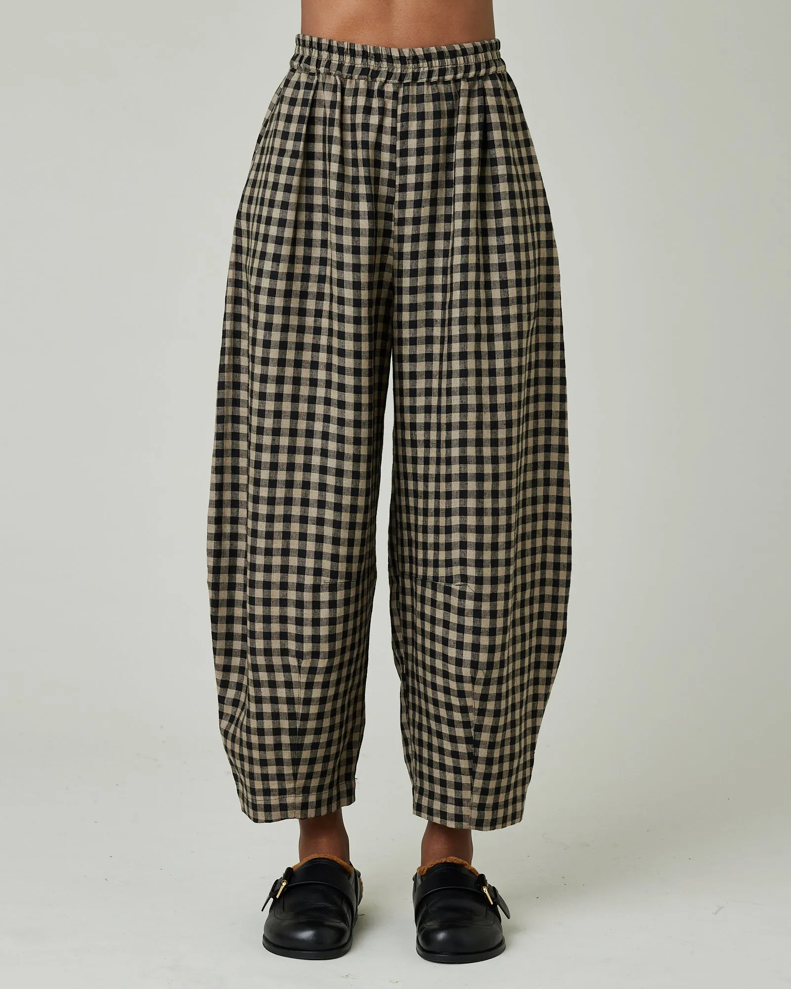 Daisy Coffee Gingham Linen Trousers