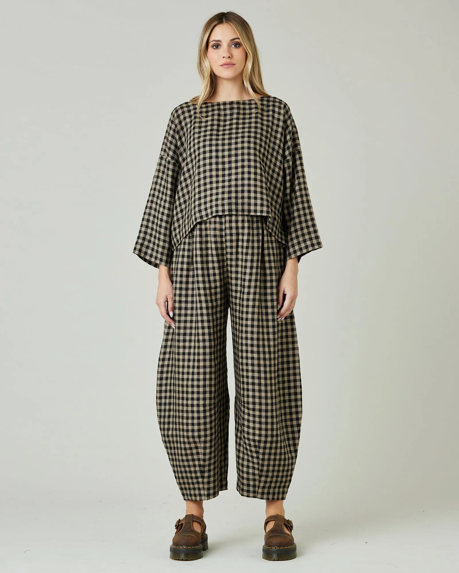 Daisy Coffee Gingham Linen Trousers