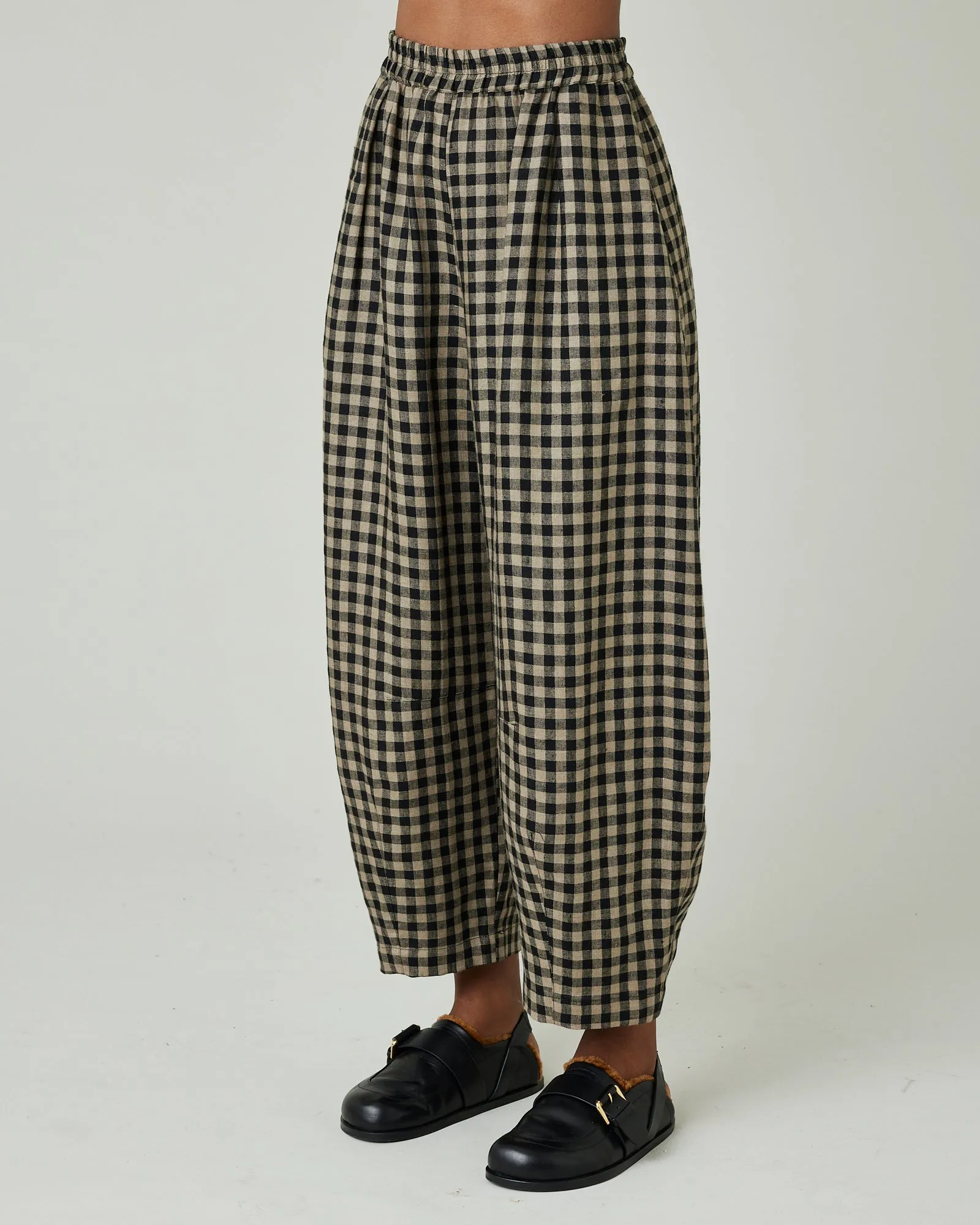 Daisy Coffee Gingham Linen Trousers