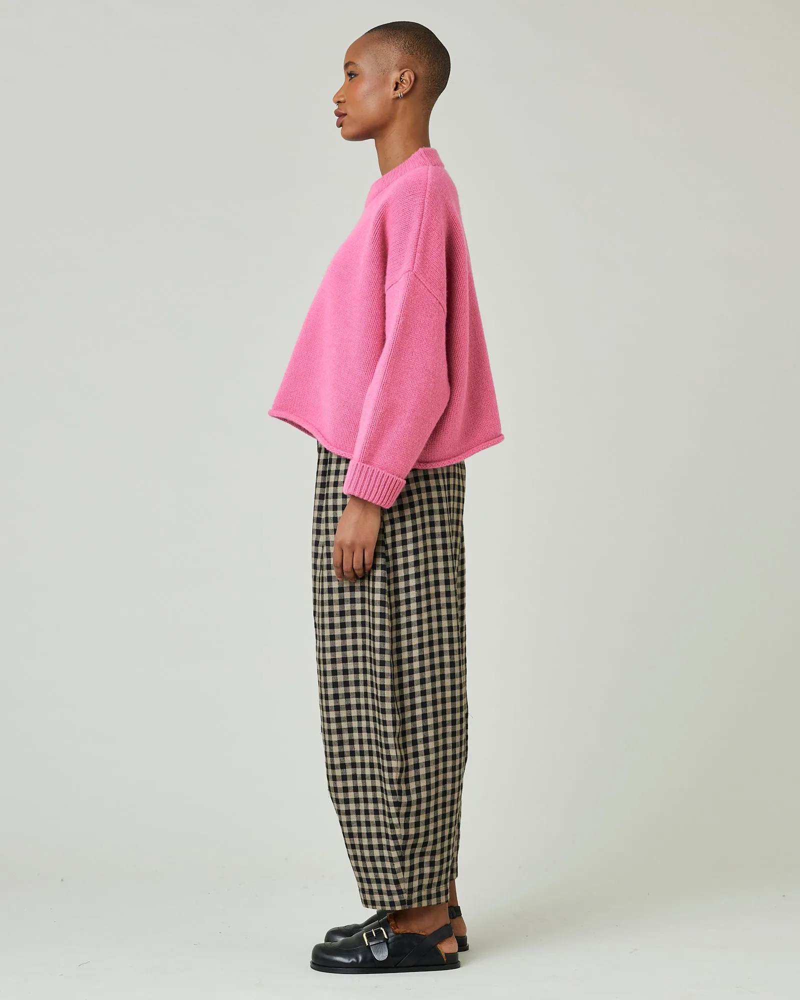 Daisy Coffee Gingham Linen Trousers
