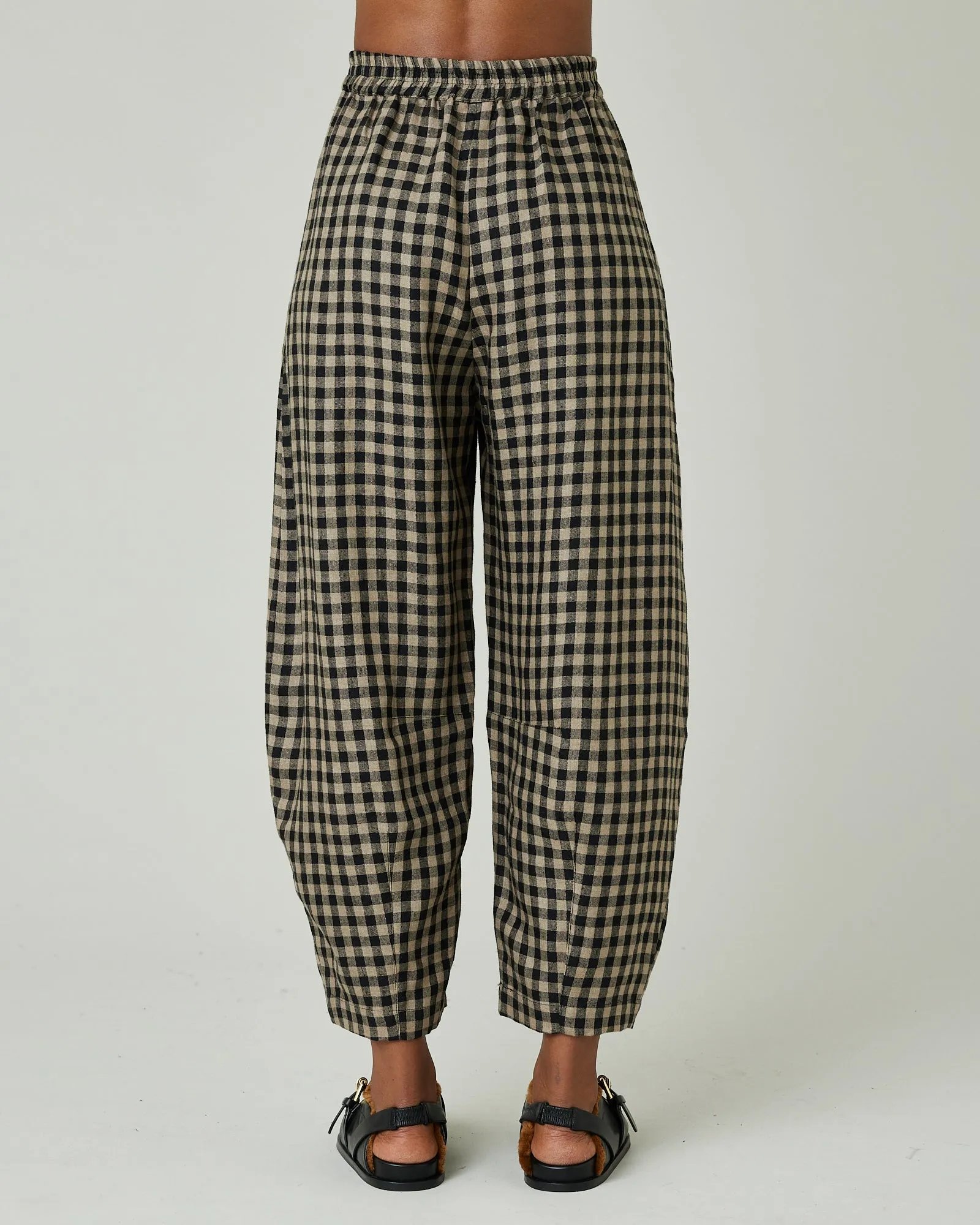 Daisy Coffee Gingham Linen Trousers