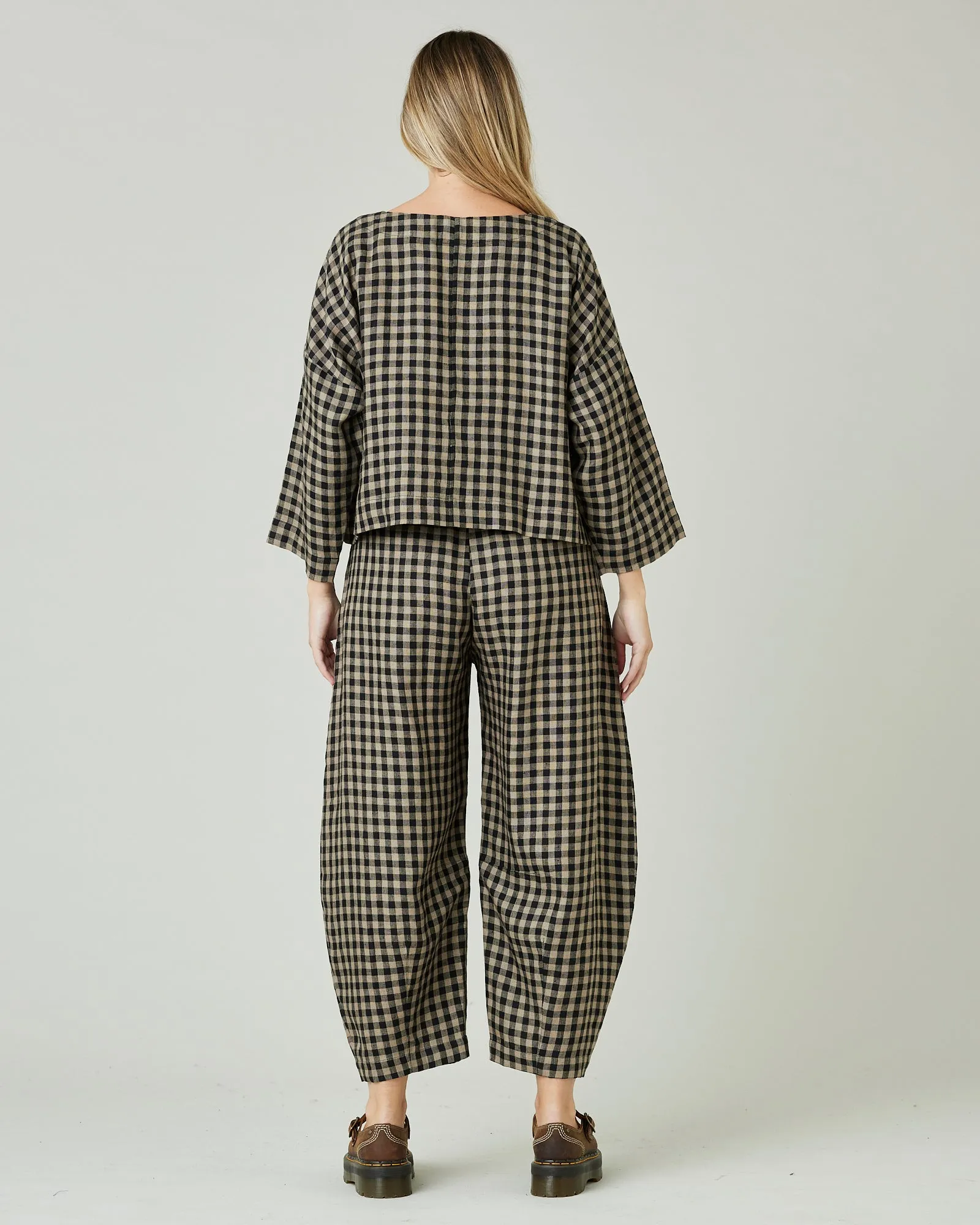 Daisy Coffee Gingham Linen Trousers