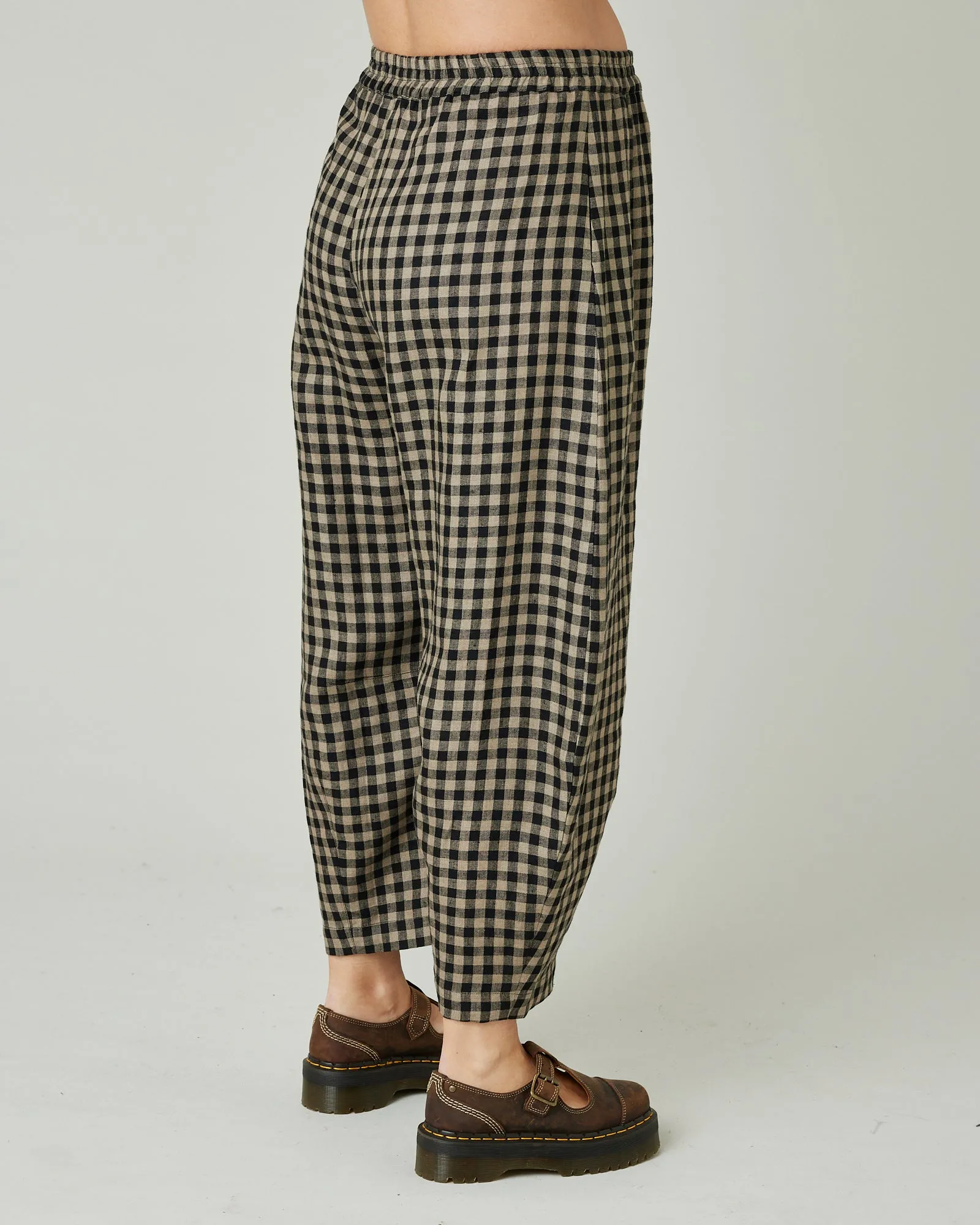 Daisy Coffee Gingham Linen Trousers