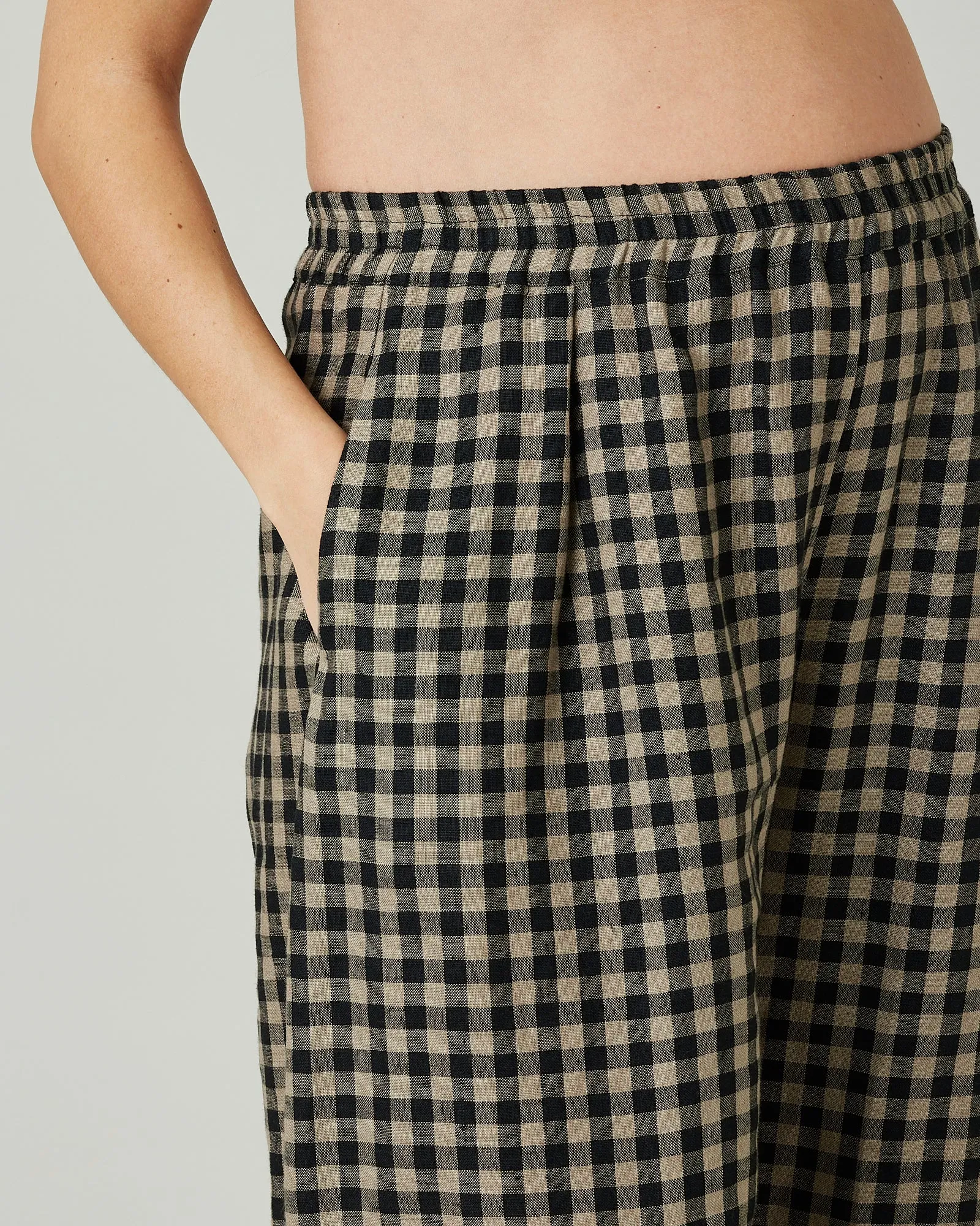 Daisy Coffee Gingham Linen Trousers