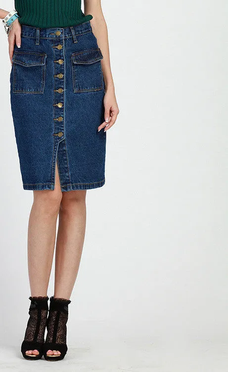 Denim Skirt Female Button Pencil Women Long Skirts Jeans Long Skirt