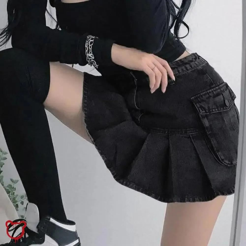 Destined Black Grunge Denim Skirt
