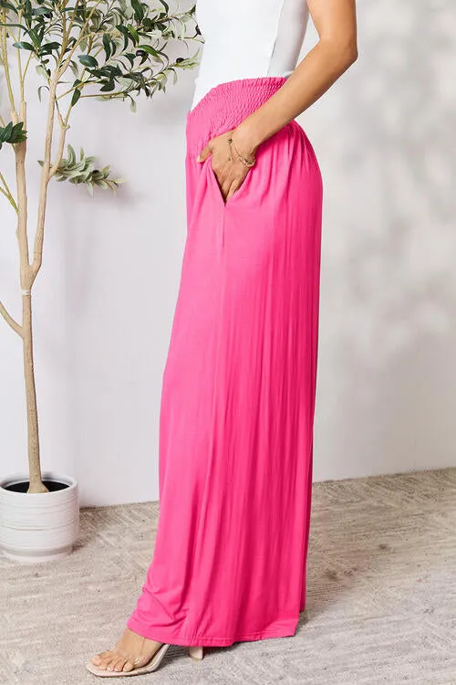 Double Take Smocked Wide Waistband Wide Leg Pants