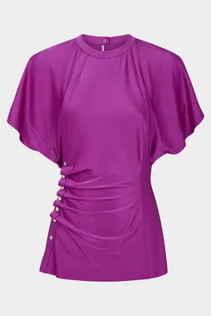 Draped Button Blouse in Fuschia