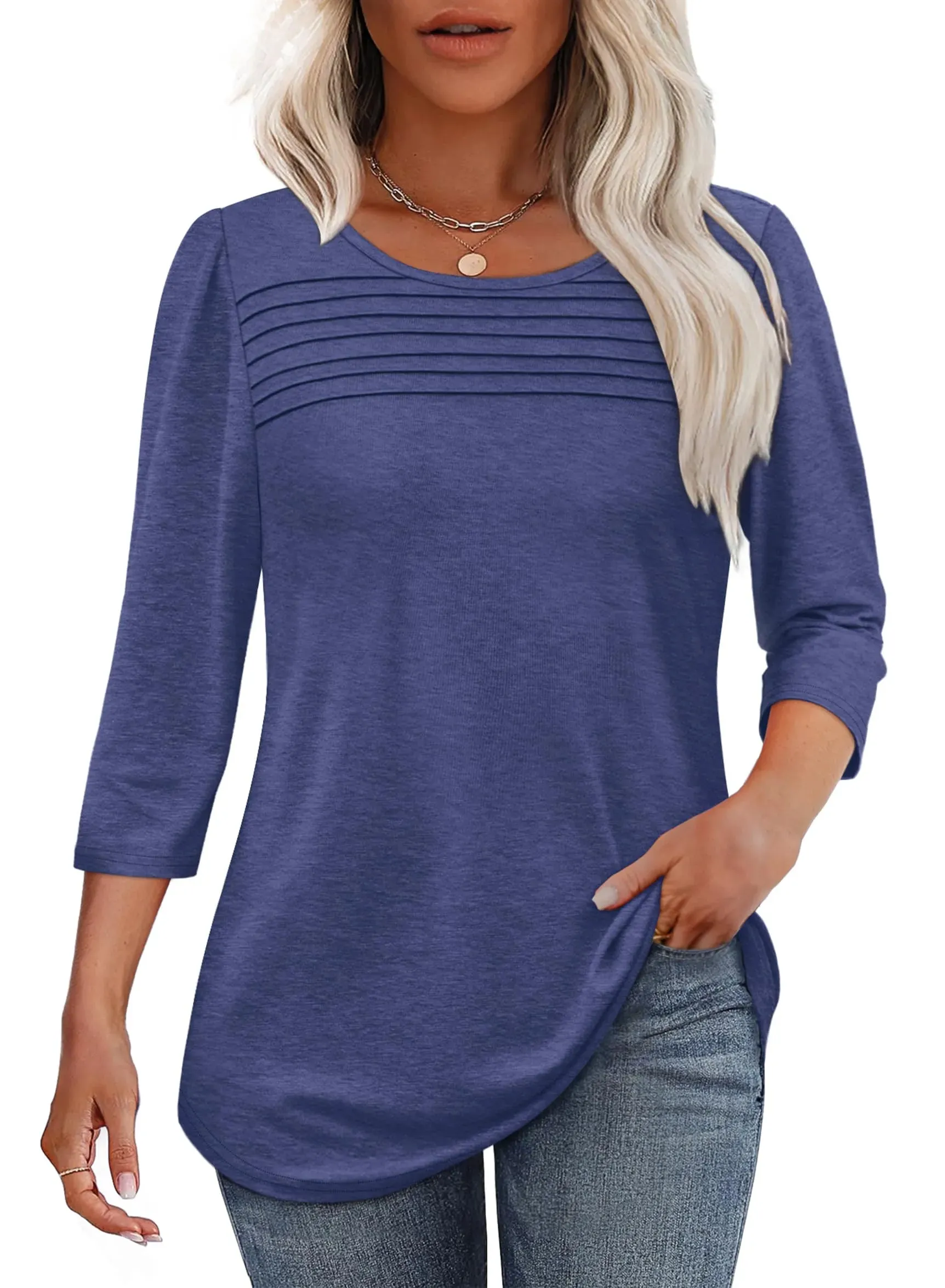 Elisa | Pleated 3/4 Sleeve Top