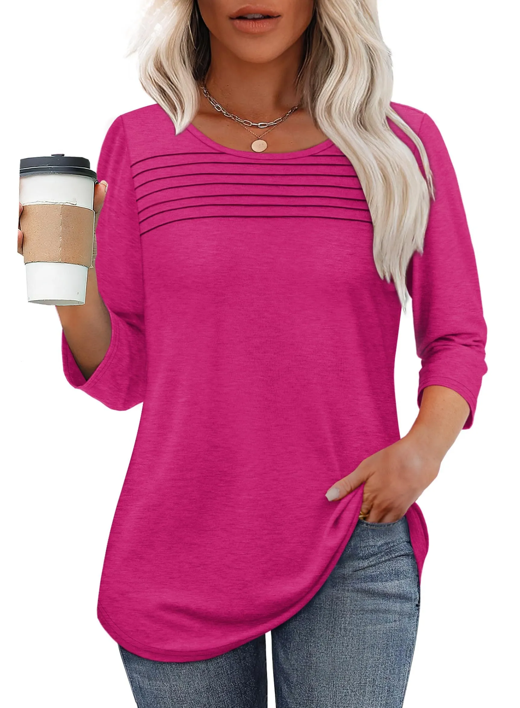 Elisa | Pleated 3/4 Sleeve Top