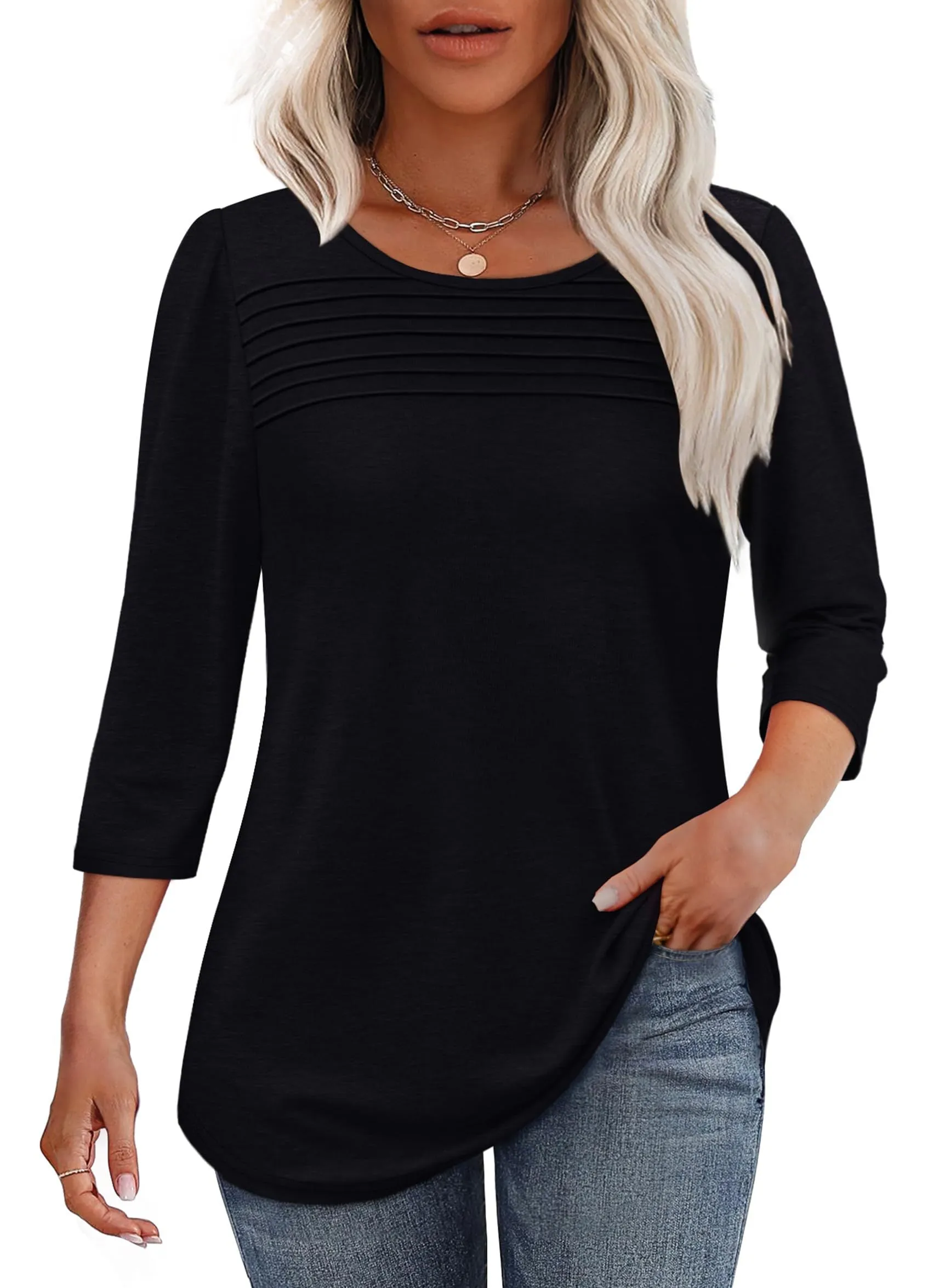 Elisa | Pleated 3/4 Sleeve Top