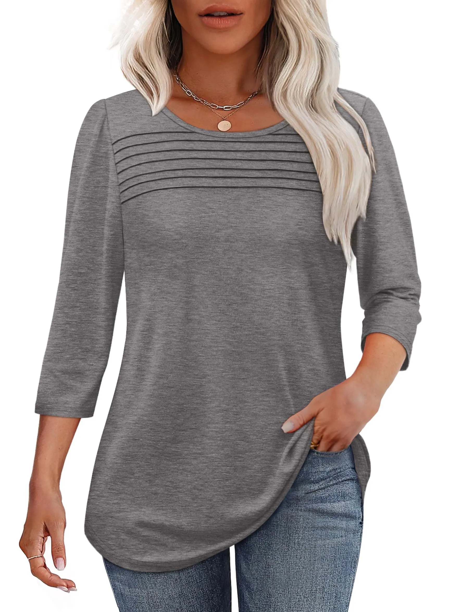 Elisa | Pleated 3/4 Sleeve Top