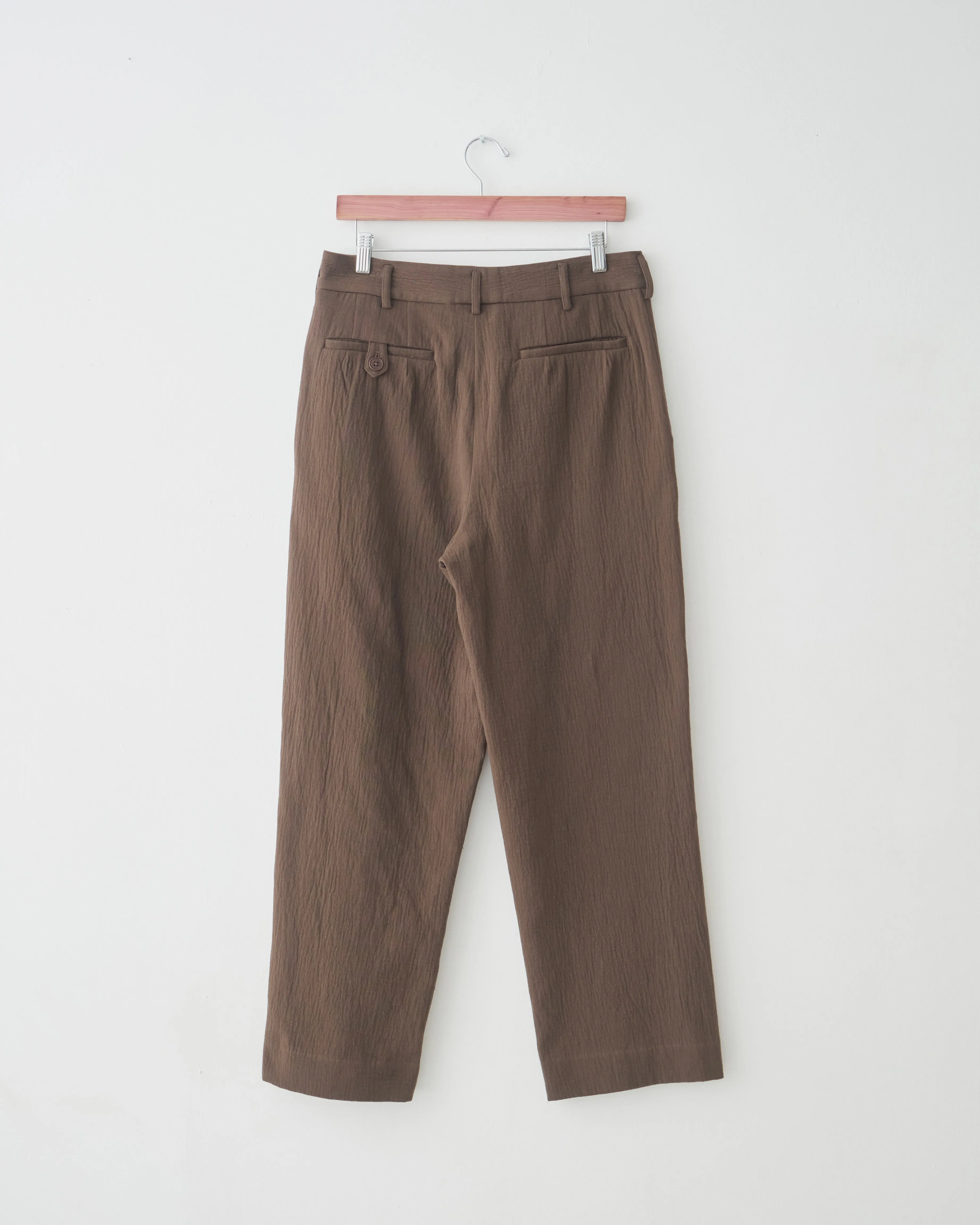 Embroidered Curved Seam Trousers, Dark Brown