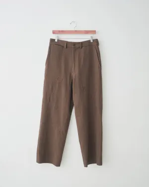 Embroidered Curved Seam Trousers, Dark Brown