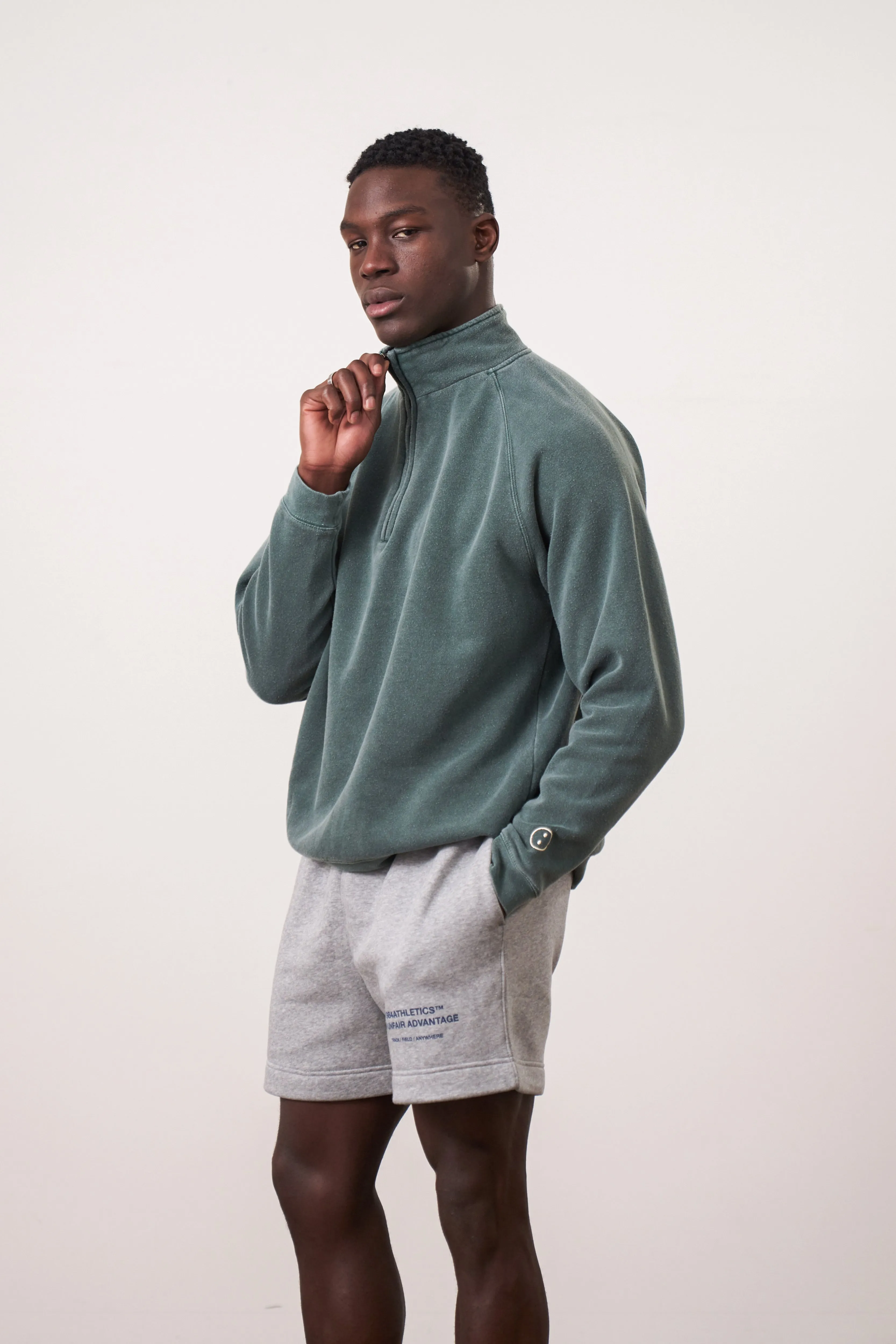 Essentials Vintage Washed 1/4 Zip Sweatshirt - Forest