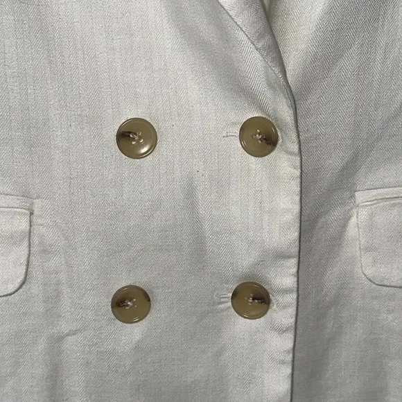 Evereve Alexa Double Breasted Blazer in Ivory White Linen Blend Size Medium