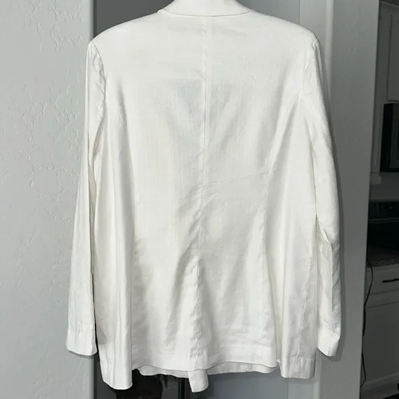 Evereve Alexa Double Breasted Blazer in Ivory White Linen Blend Size Medium