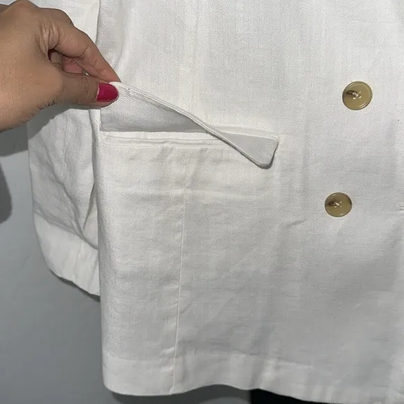 Evereve Alexa Double Breasted Blazer in Ivory White Linen Blend Size Medium