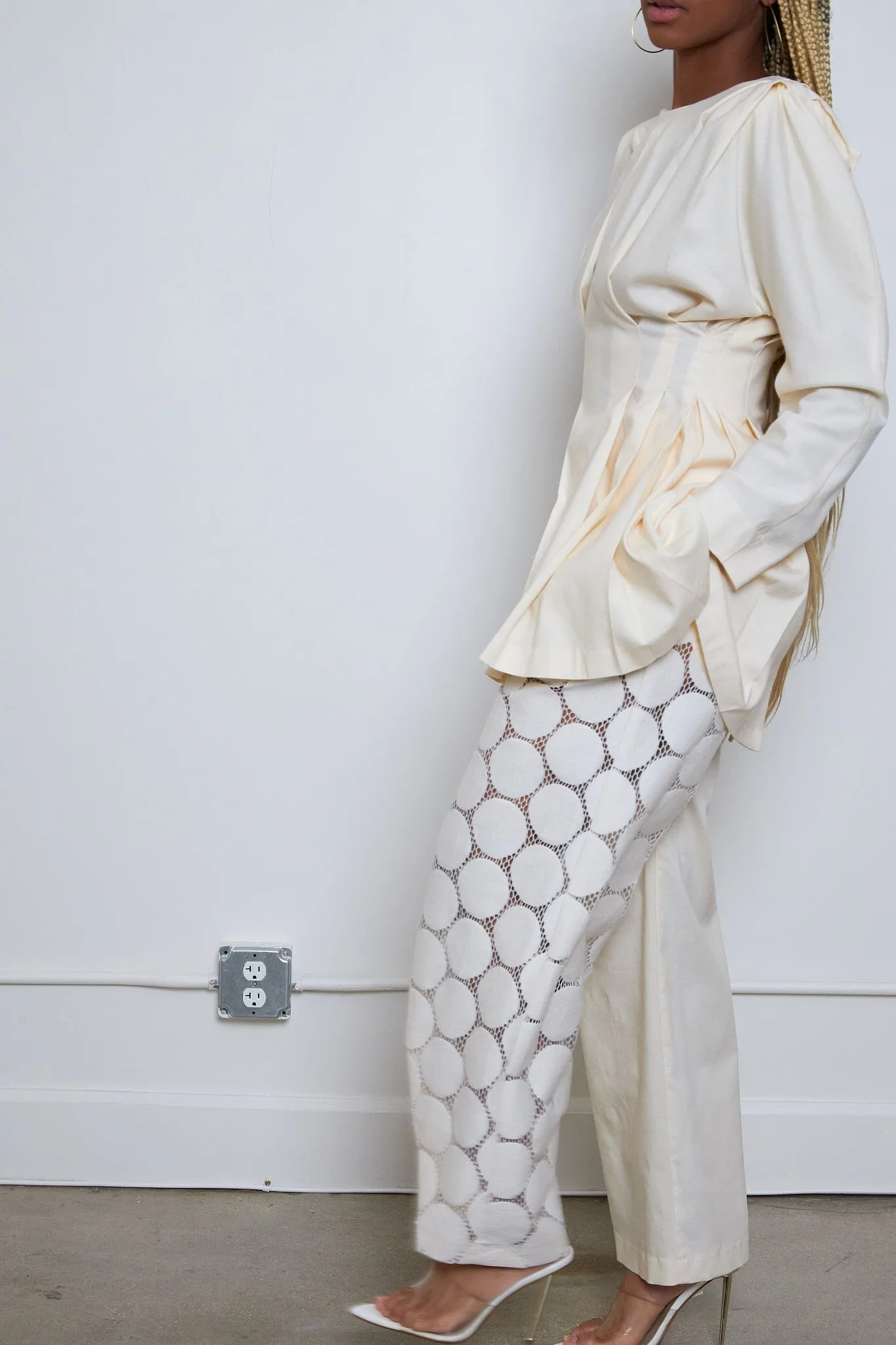 Eyelet wide-leg pant