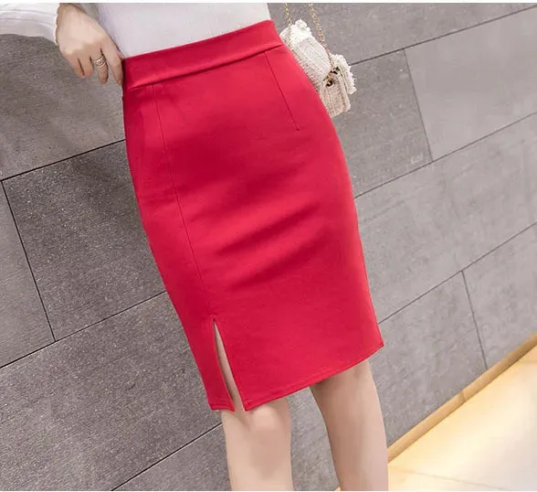 Fashion Women Office Formal Pencil Skirt Spring summer Elegant Slim Front Slit Midi Skirts