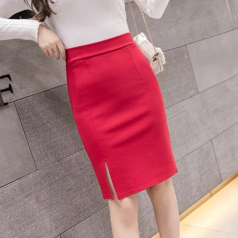 Fashion Women Office Formal Pencil Skirt Spring summer Elegant Slim Front Slit Midi Skirts