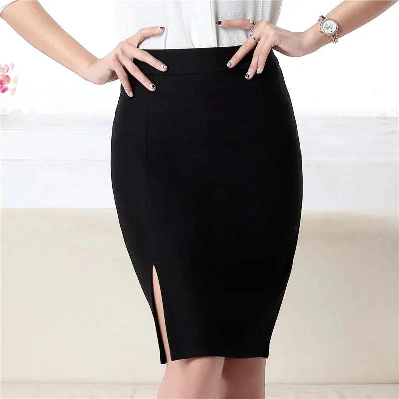 Fashion Women Office Formal Pencil Skirt Spring summer Elegant Slim Front Slit Midi Skirts