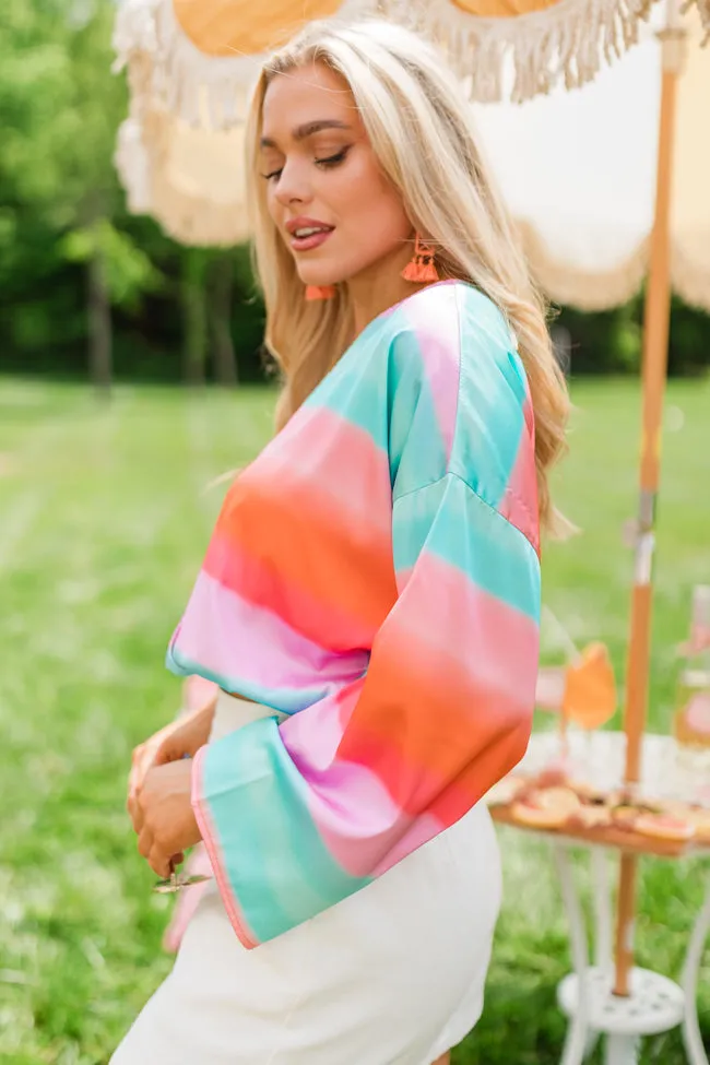 Final Bow Sunset Multi Satin Wrap Top FINAL SALE