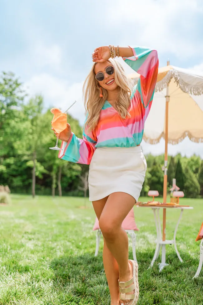 Final Bow Sunset Multi Satin Wrap Top FINAL SALE