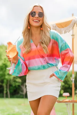 Final Bow Sunset Multi Satin Wrap Top FINAL SALE