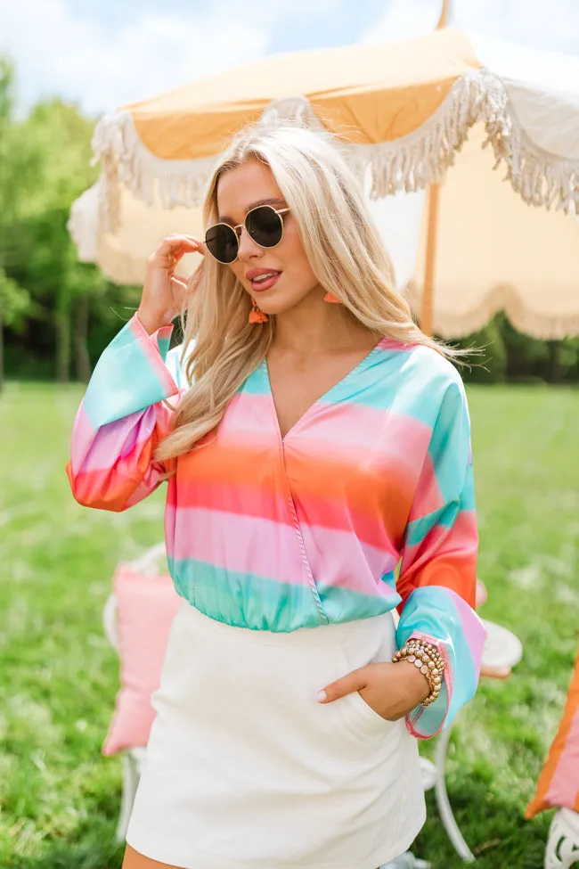 Final Bow Sunset Multi Satin Wrap Top FINAL SALE