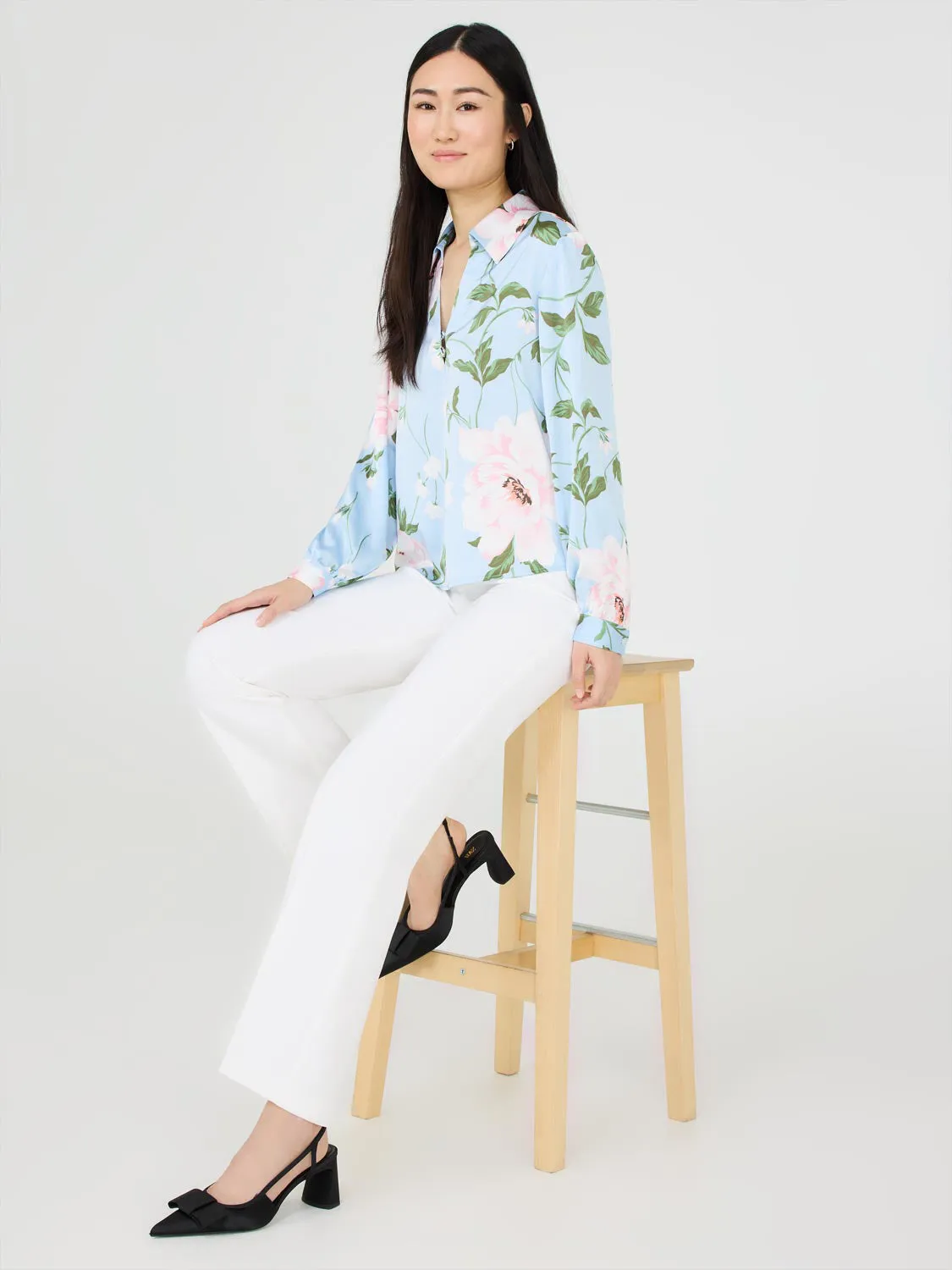 Floral Print Split Collar Satin Blouse