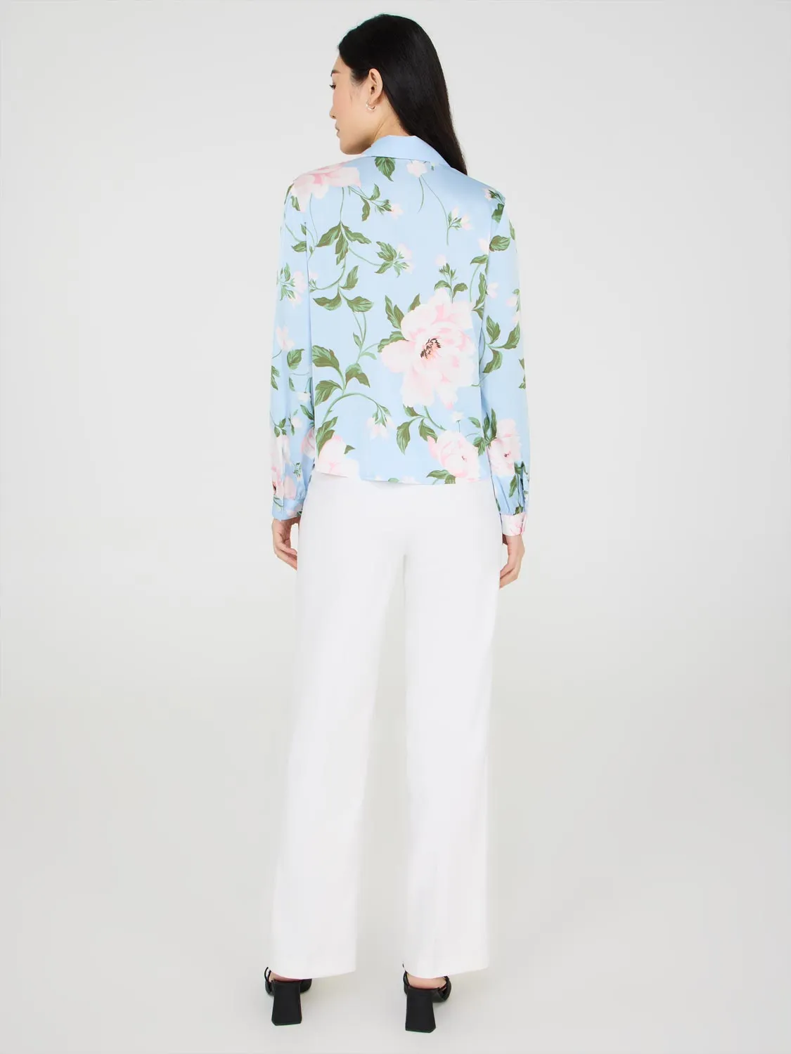 Floral Print Split Collar Satin Blouse