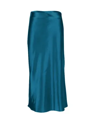 Flowing duck blue satin skirt