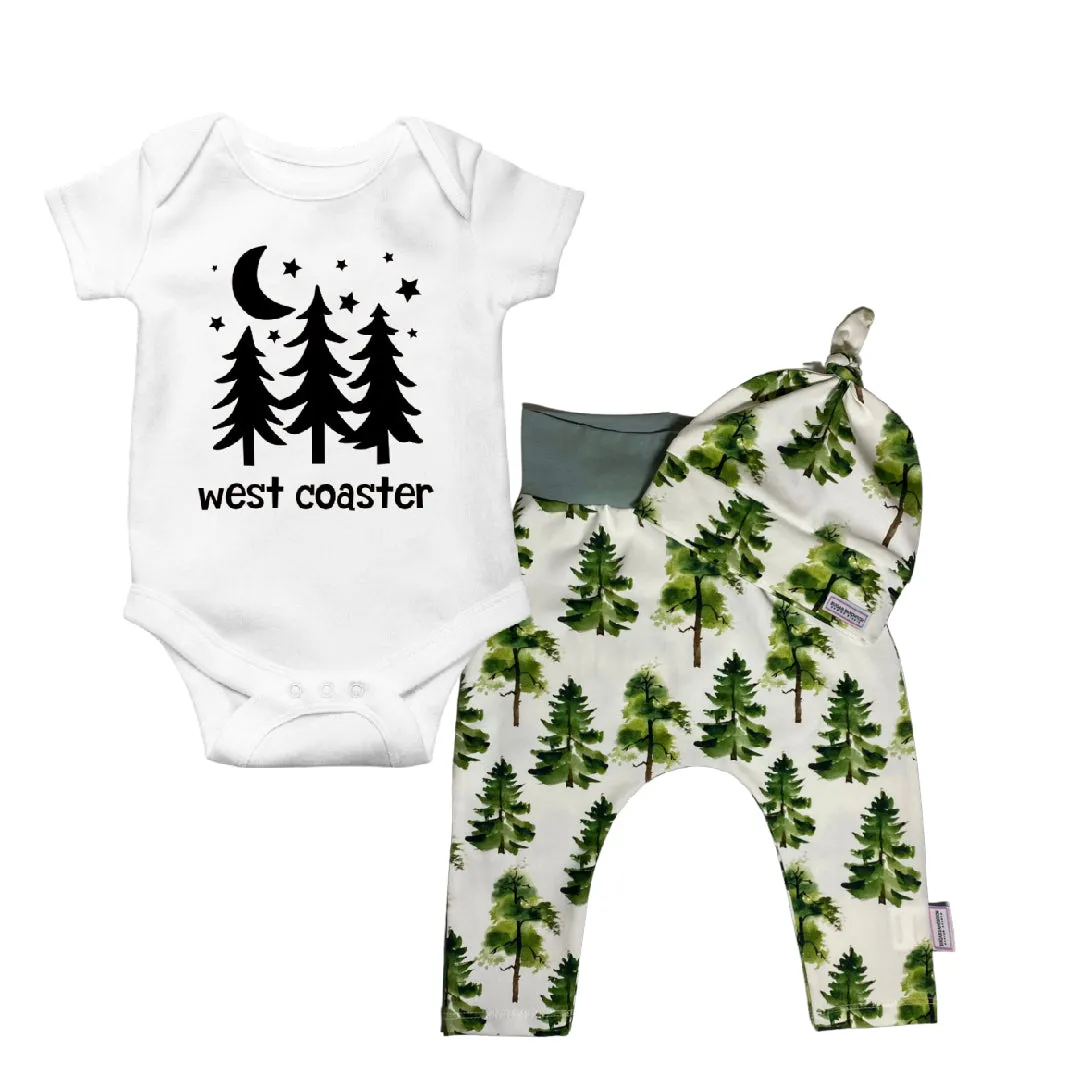 Forest Trees Cuffless Harem Pants & Matching Top Knot Hat Organic Cotton