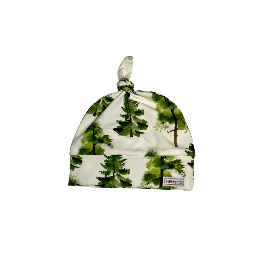 Forest Trees Cuffless Harem Pants & Matching Top Knot Hat Organic Cotton