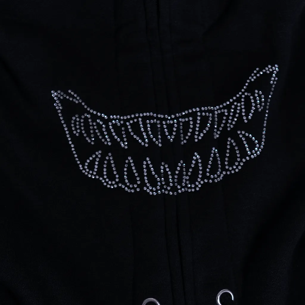 Ghostly Ryujin Full Zip Up Rhinestone Hoodie Black