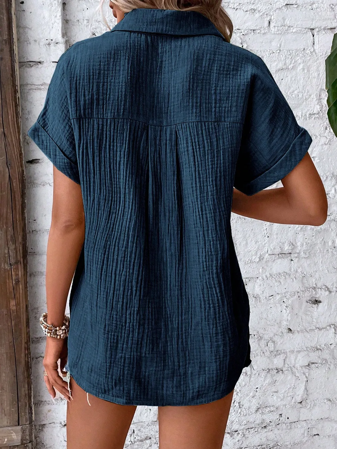 Ginny Textured Button Up Short Sleeve Shirt
