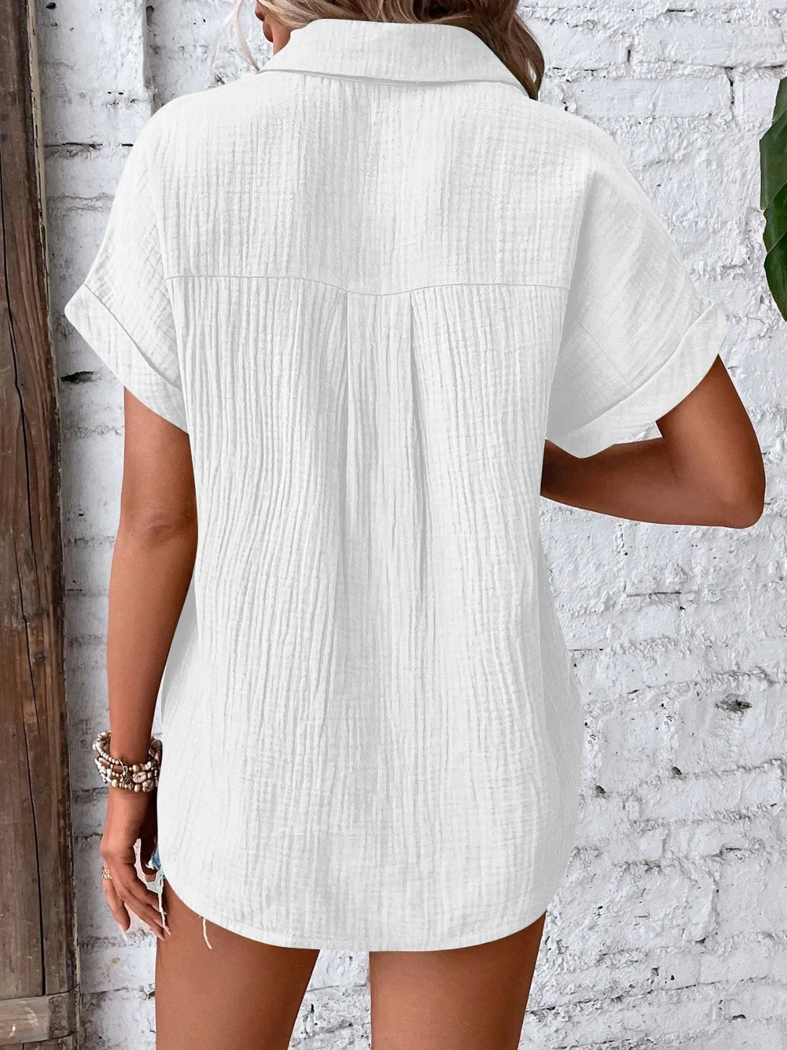 Ginny Textured Button Up Short Sleeve Shirt