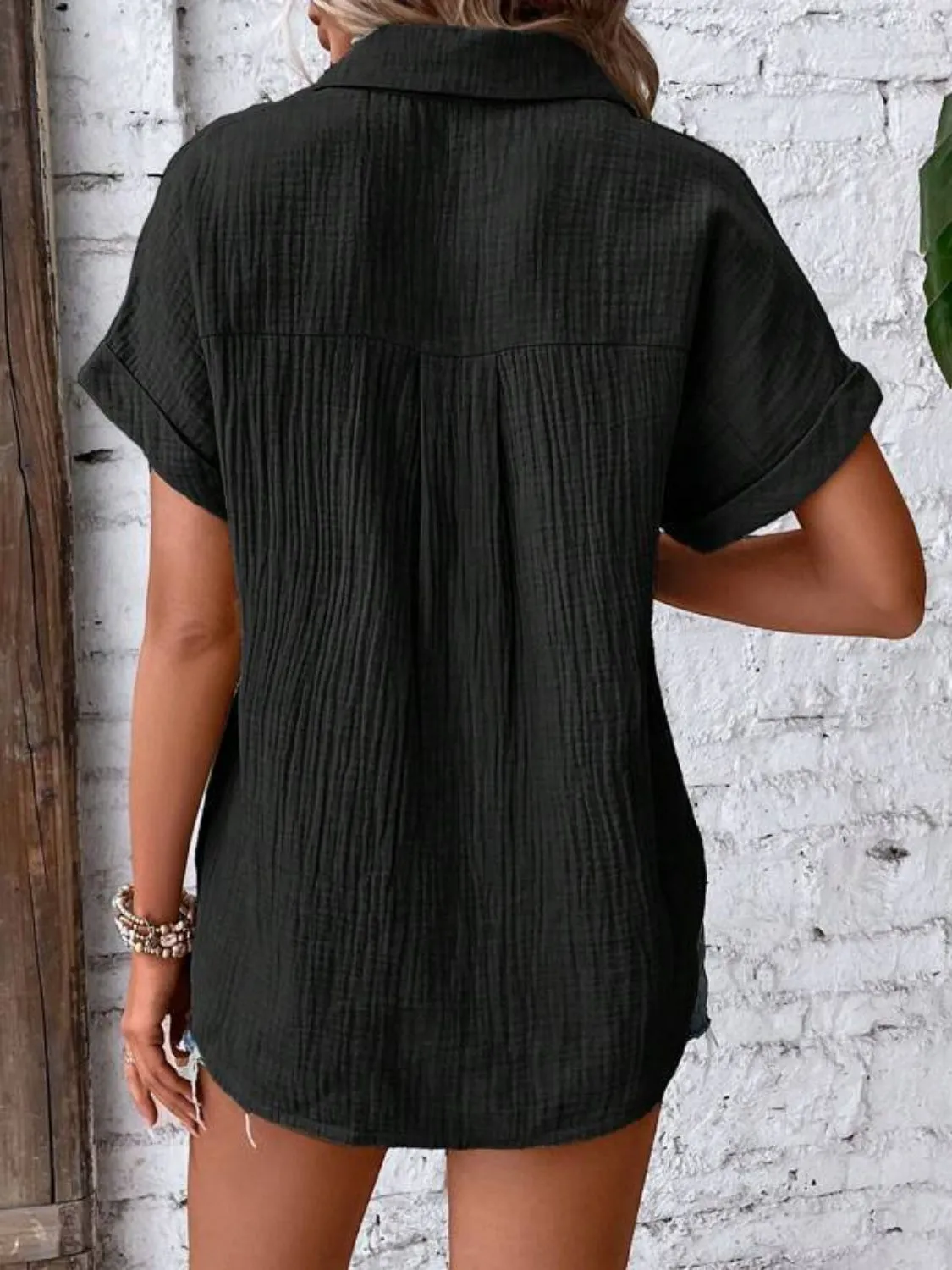 Ginny Textured Button Up Short Sleeve Shirt