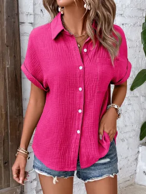 Ginny Textured Button Up Short Sleeve Shirt